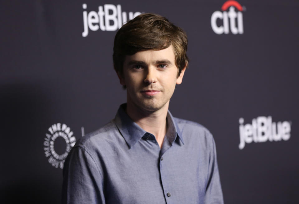 FILE - Freddie Highmore, a cast member in the television series "The Good Doctor," arrives at the 35th annual PaleyFest on Thursday, March 22, 2018, in Los Angeles. Highmore turns 31 on Feb. 14. (Photo by Willy Sanjuan/Invision/AP, File)