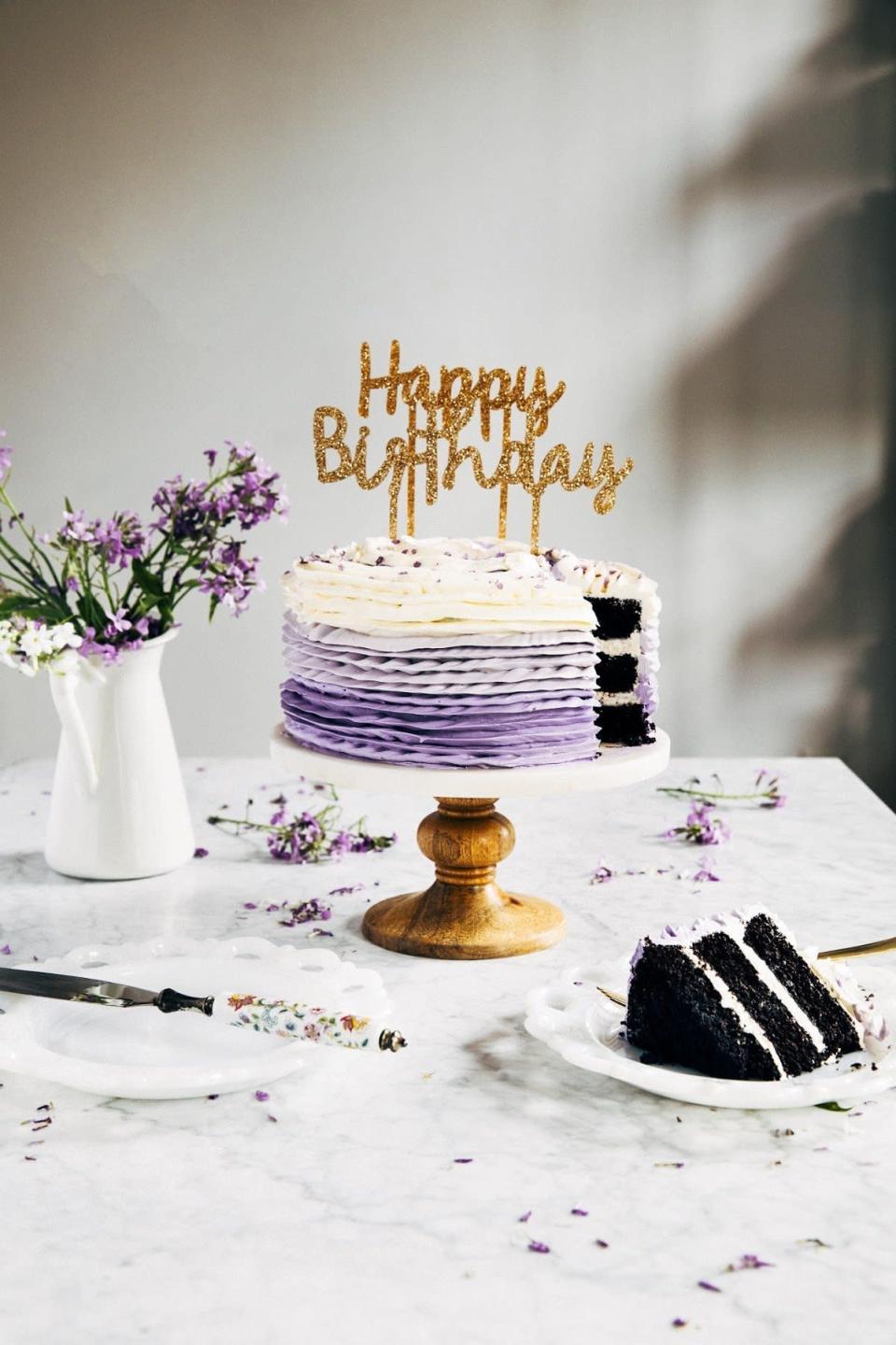 <strong>Get the <a href="http://www.hummingbirdhigh.com/2017/06/30th-birthday-chocolate-cake-with.html" target="_blank">Chocolate Cake With Lavender Ruffled Frosting</a> recipe from Hummingbird High</strong>