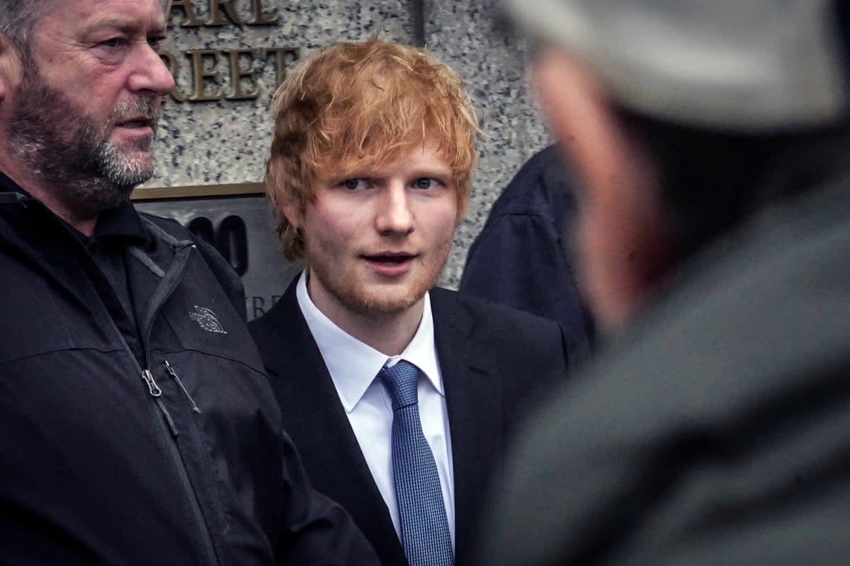 Ed Sheeran leaving court in New York on Thursday (AP)