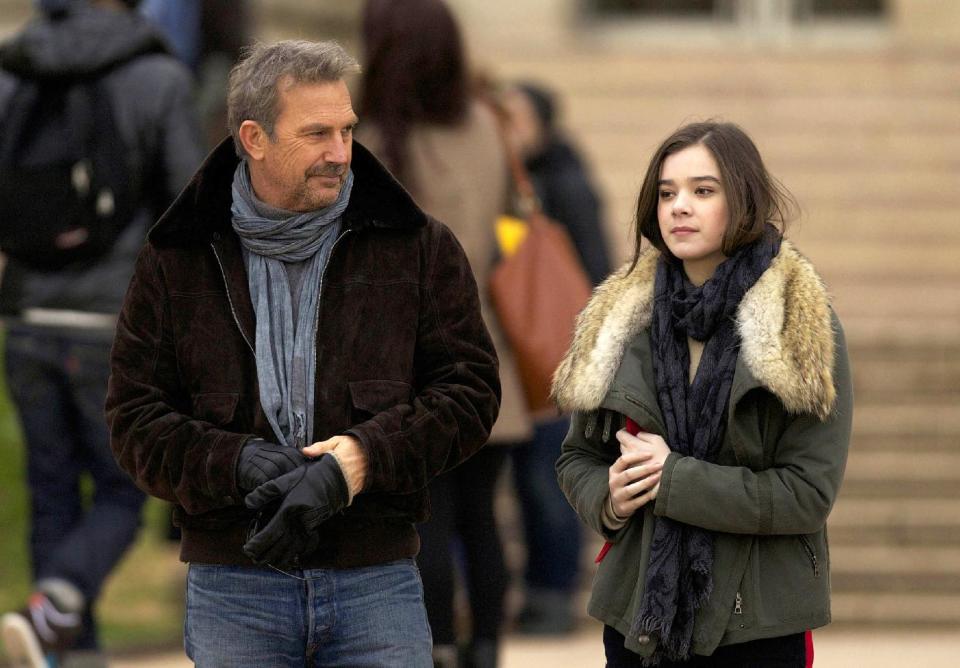 This image released by Relativity Media shows Kevin Costner, left, and Hailee Steinfeld in a scene from "3 Days to Kill." (AP Photo/Relativity Media, Julian Torres)