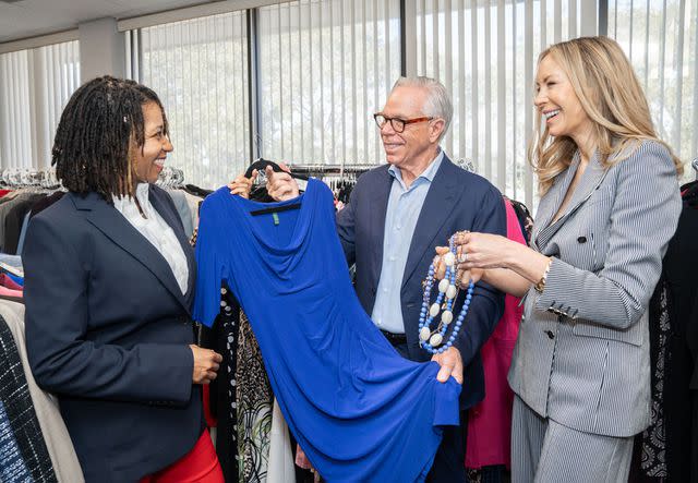<p>Tyler Benson</p> Rose Clark, with expert advice from Tommy Hilfiger and Dee Ocleppo Hilfiger, chooses the dress and jewelry she’ll wear when she’s the featured client at the Dress for Success Palm Beaches’s annual fundraising luncheon.