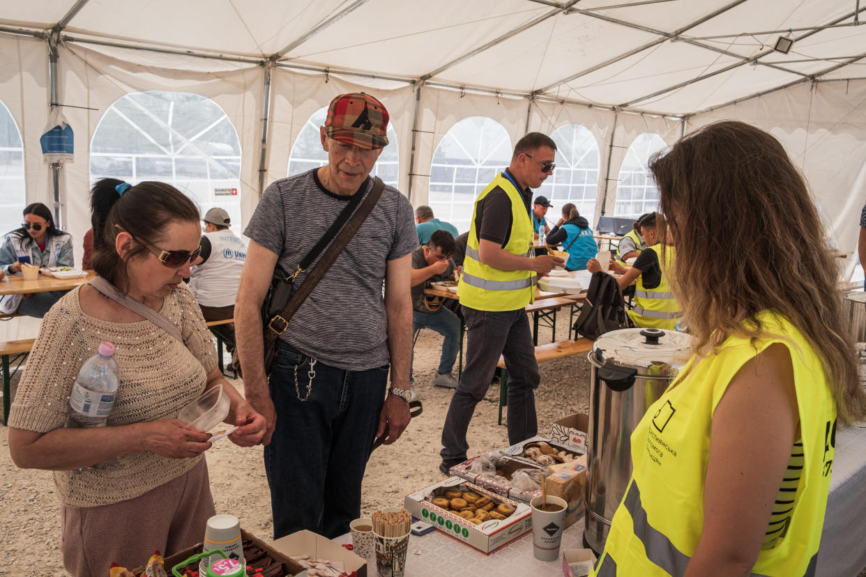 The dining area of the refugee camp in Palanca, Moldova