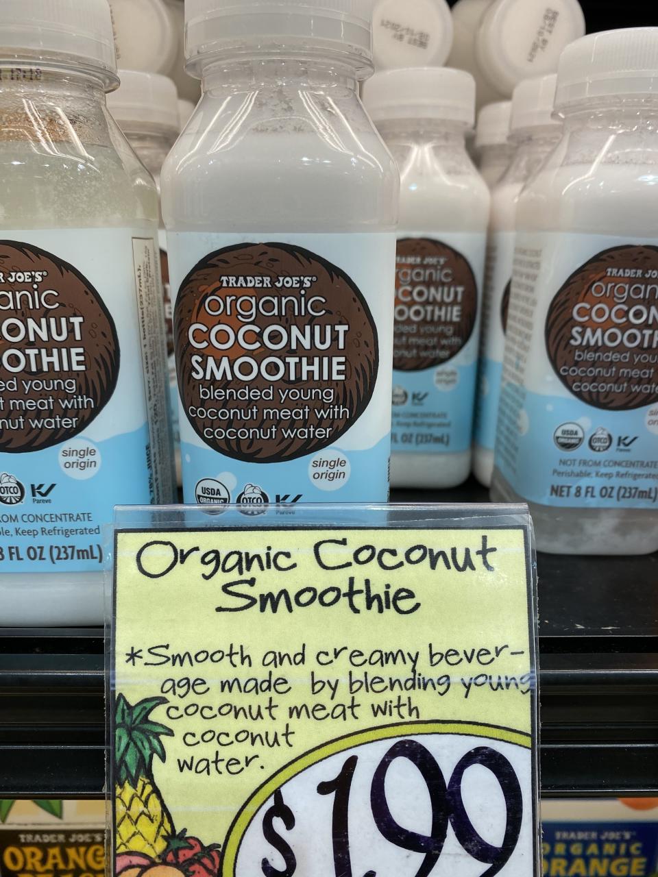 Organic coconut smoothies.