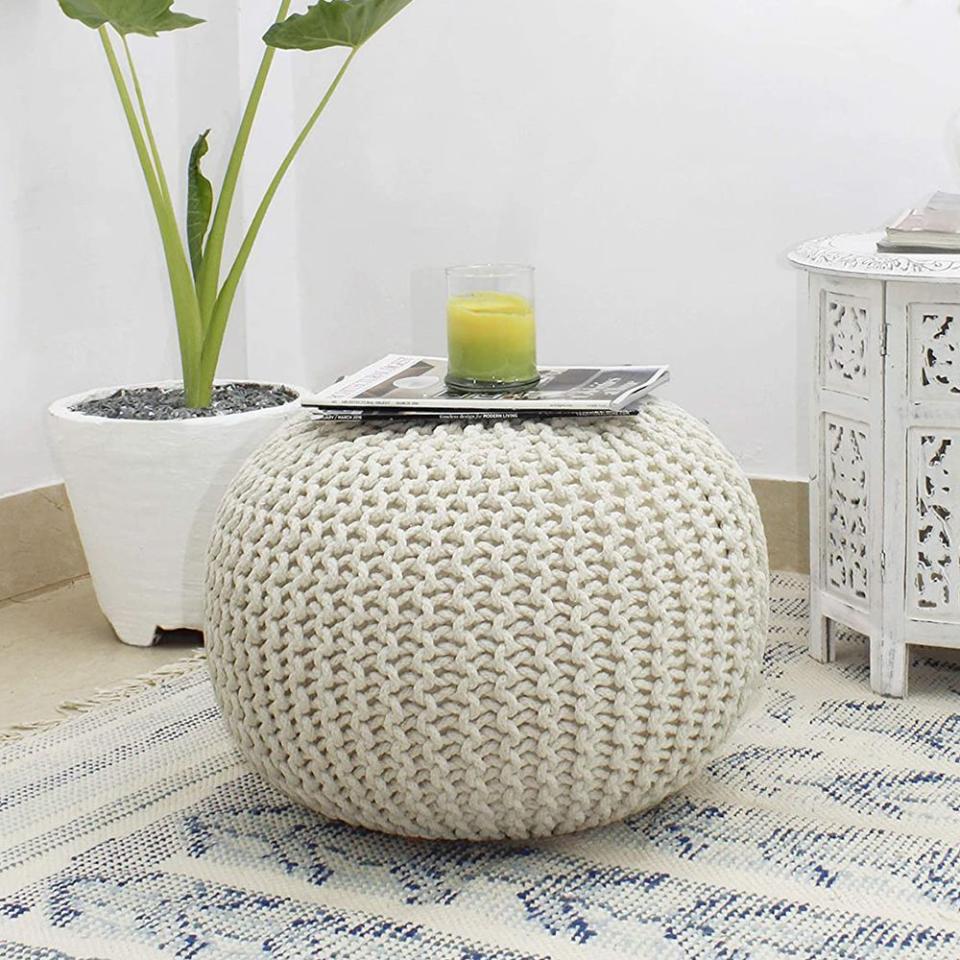 14) COTTON CRAFT Hand Knitted Cable Style Dori Pouf