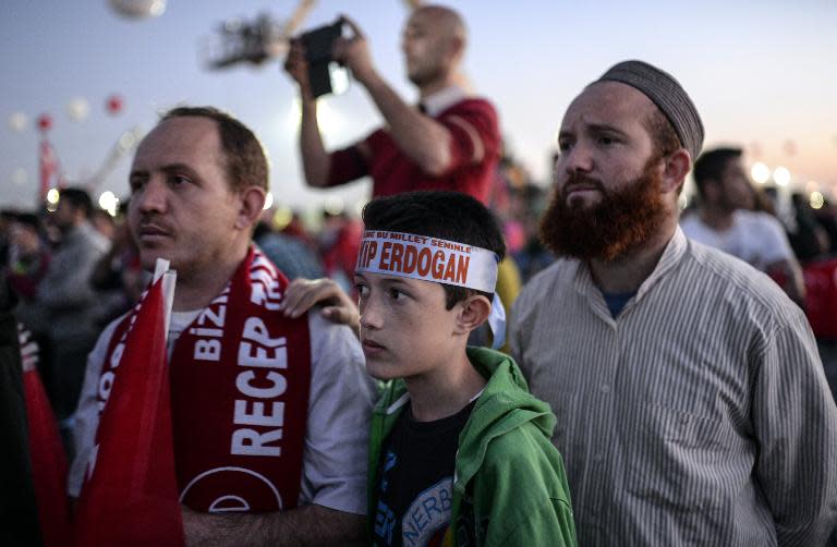 Supporters of Turkey's Justice and Development Party attend a rally in Istanbul on May 30, 2015, during the commemoration of the anniversary of the Ottoman conquest of the city