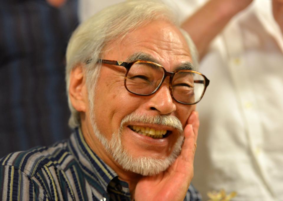 Oscar-winning Japanese animator Hayao Miyazaki speaks to the press in Tokyo on July 13, 2015.  Miyazaki is making a short animation movie with a character of a caterpillar, which will be screening at the Ghibli Museum in suburban Tokyo.   AFP PHOTO / Yoshikazu TSUNO (Photo by YOSHIKAZU TSUNO / AFP) (Photo by YOSHIKAZU TSUNO/AFP via Getty Images)