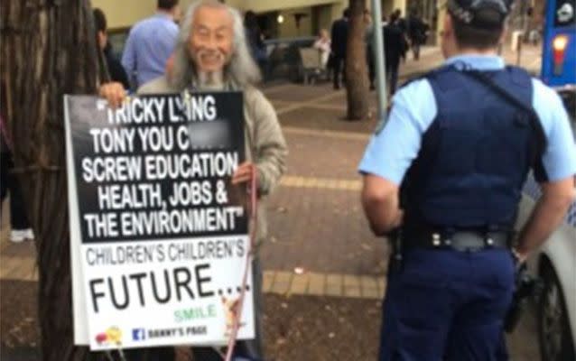 Mr Lim has reportedly offended commuters with his political signs. Photo: Jeremy Hillman