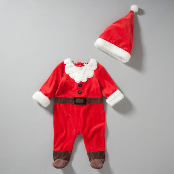 John Lewis Baby Novelty Santa Sleepsuit with Hat, Red