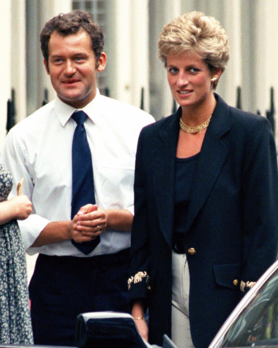 Paul Burrell and Princess Diana are pictured here in London together in 1994. The princess' former butler has opened up on I'm A Celeb about the last words she said to him. Source: Getty