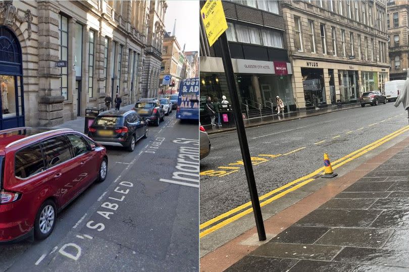 Disabled parking on Ingram Street before and after the installation of a taxi rank