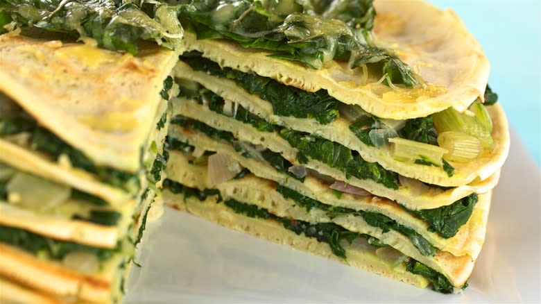 Cheese and spinach crepe cake