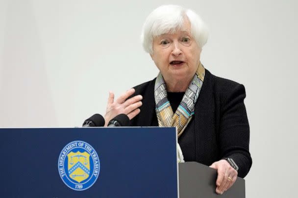 PHOTO: U.S. Treasury Secretary Janet Yellen takes questions from journalists during a press conference at the G7 meeting of Finance Ministers and Central Bank Governors at Toki Messe, May 11, 2023, in Niigata, Japan. (Shuji Kajiyama/POOL/AFP via Getty Images)