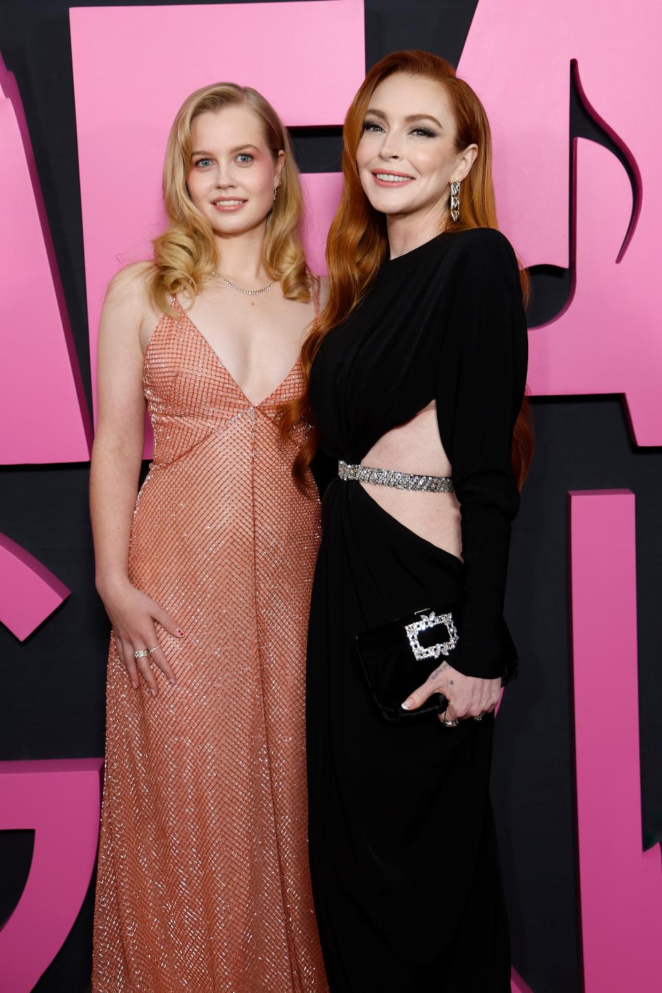 Angourie Rice and Lindsay Lohan at the "Mean Girls" New York premiere at AMC Lincoln Square Theater.