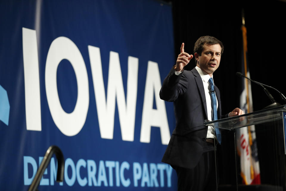 Democratic presidential candidate Pete Buttigieg speaks during the Iowa Democratic Party's Hall of Fame Celebration, Sunday, June 9, 2019, in Cedar Rapids, Iowa. (AP Photo/Charlie Neibergall)