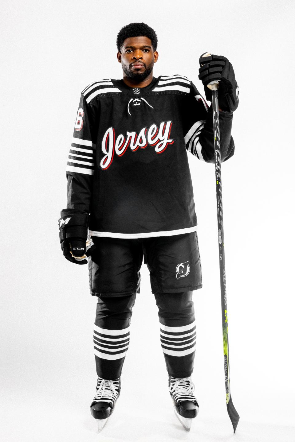 New Jersey Devils unveil the organization’s first-ever third jersey on Nov. 23, 2021. The black jersey with red-shadowed design highlights the state’s professional hockey heritage.