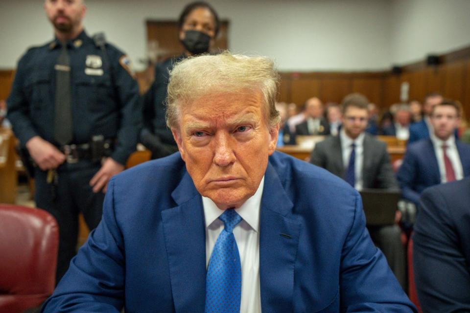 Donald Trump appears in court during his trial at Manhattan Criminal Court on 20 May (Getty Images)