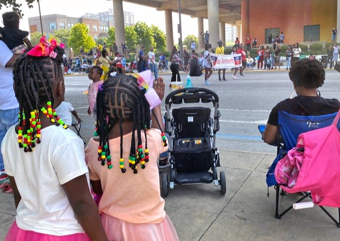 Crowds gathered to watch the start of the Saturday Juneteenth Parade in downtown Indianapolis on June 17, 2023. Juneteenth was officially celebrated Monday, June 19.