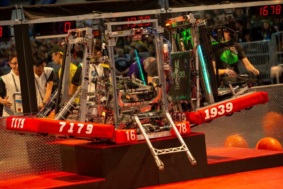 A team competes in the 2022 Space Coast Showdown robotics competition.