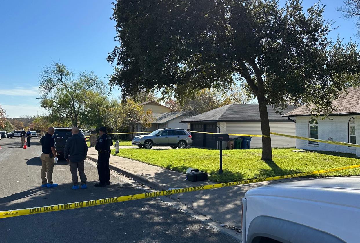 Police investigate a homicide at the 7300 block of Shadywood Dr. Tuesday, Dec. 5, 2023, in Southeast Austin.
