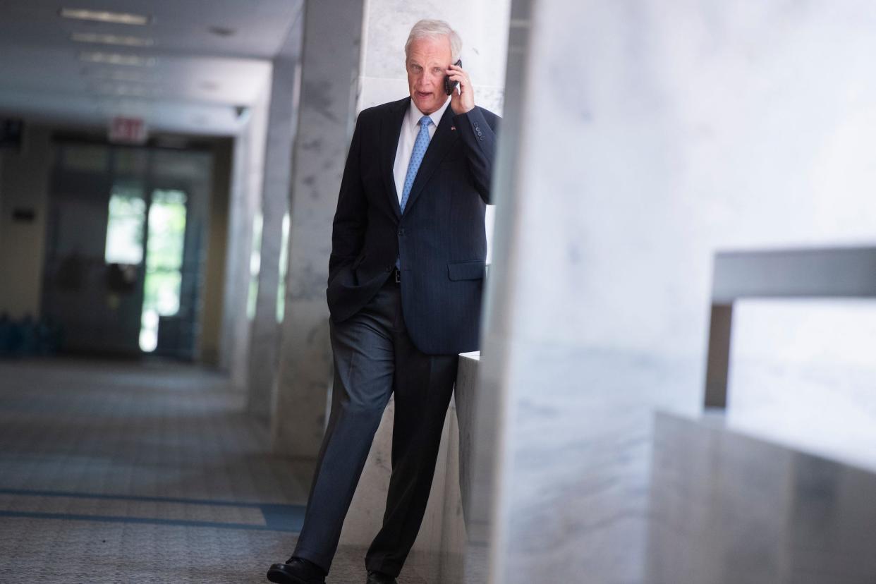 Republican Sen. Ron Johnson of Wisconsin takes a phone call outside the Senate Republican luncheon in Hart Building on Thursday, June 4, 2020.