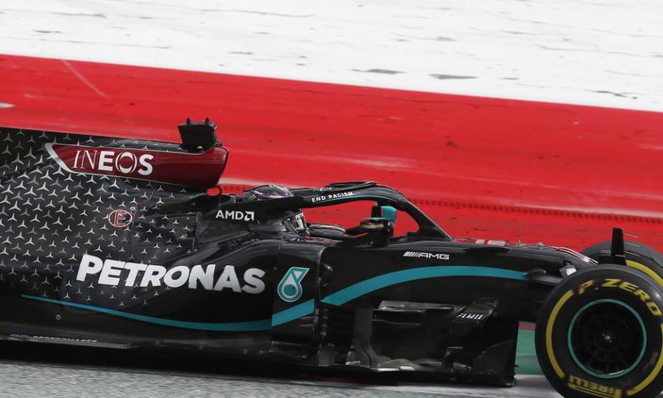 Lewis Hamilton during his victory at the Styrian Grand Prix. Mercedes have changed their livery from silver to black this season.
