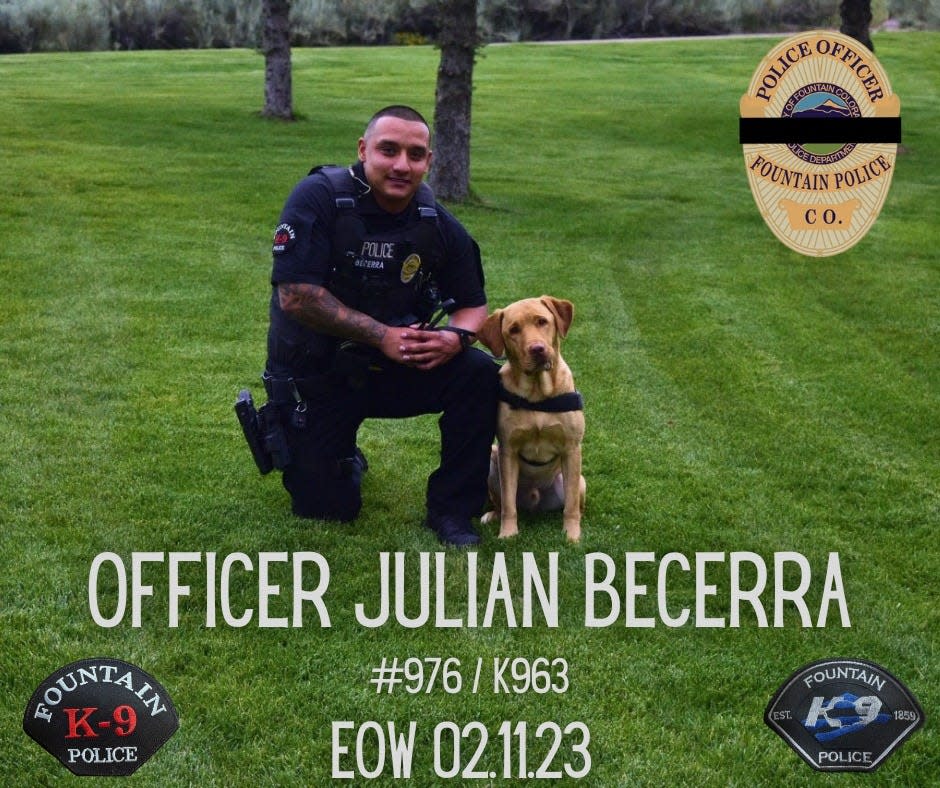 Fountain City Police Officer Julian Becerra died  on February 11, 2023 night in Colorado Springs. Becerra, who was 35, worked in the patrol division as a K9 officer. 
Becerra, a four-and-a-half year veteran with the department is survived by his wife and two children.