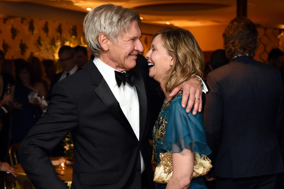 Cameras caught Harrison Ford and Calista Flockhart sharing a laugh. (Photo: FilmMagic)