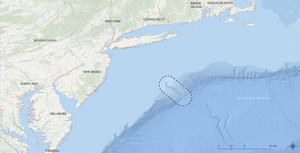 The area in the circle shows the Hudson Canyon. The circle does not represent the boundary of the proposed National Marine Sanctuary.