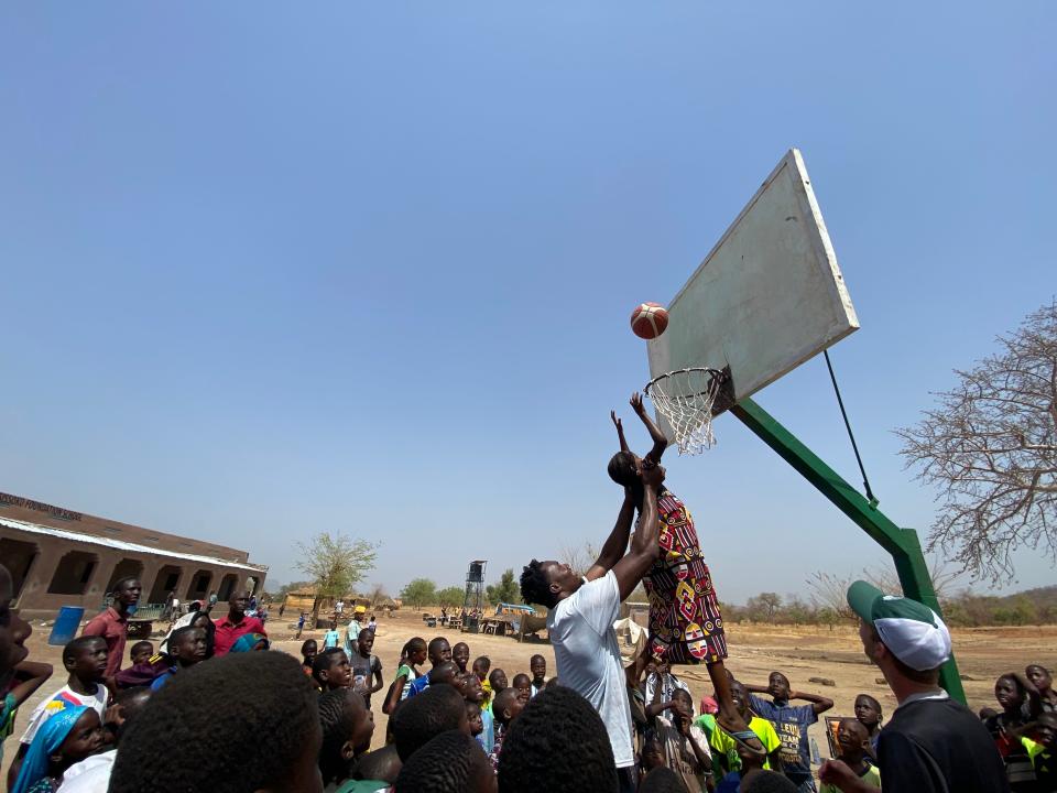 Michigan State's Mady Sissoko helped run a two-day camp for 250 boys and girls ages 5-14 in a village outside of Bamako, Mali, the only city in the country with an indoor basketball facility. They also used outdoor courts nearby. Sissoko and his fellow countrymen worked with 35 kids apiece on a half-court.