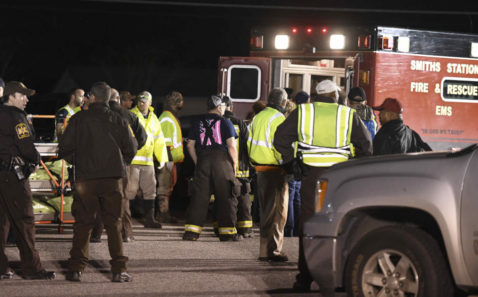 Emergency personnel work the staging area at Sanford Middle School in Beauregard, Ala., March 3, 2019, after tornados ravaged the area, causing multiple fatalities. (Photo: Julie Bennett/AP)