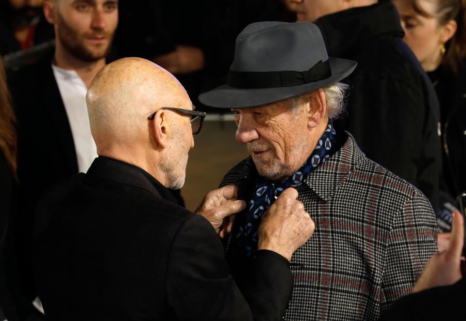 Sir Patrick Stewart (left) and Sir Ian McKellen attending the Star Trek: Picard Premiere held at the Odeon Luxe Leicester Square, London. (Photo by David Parry/PA Images via Getty Images)