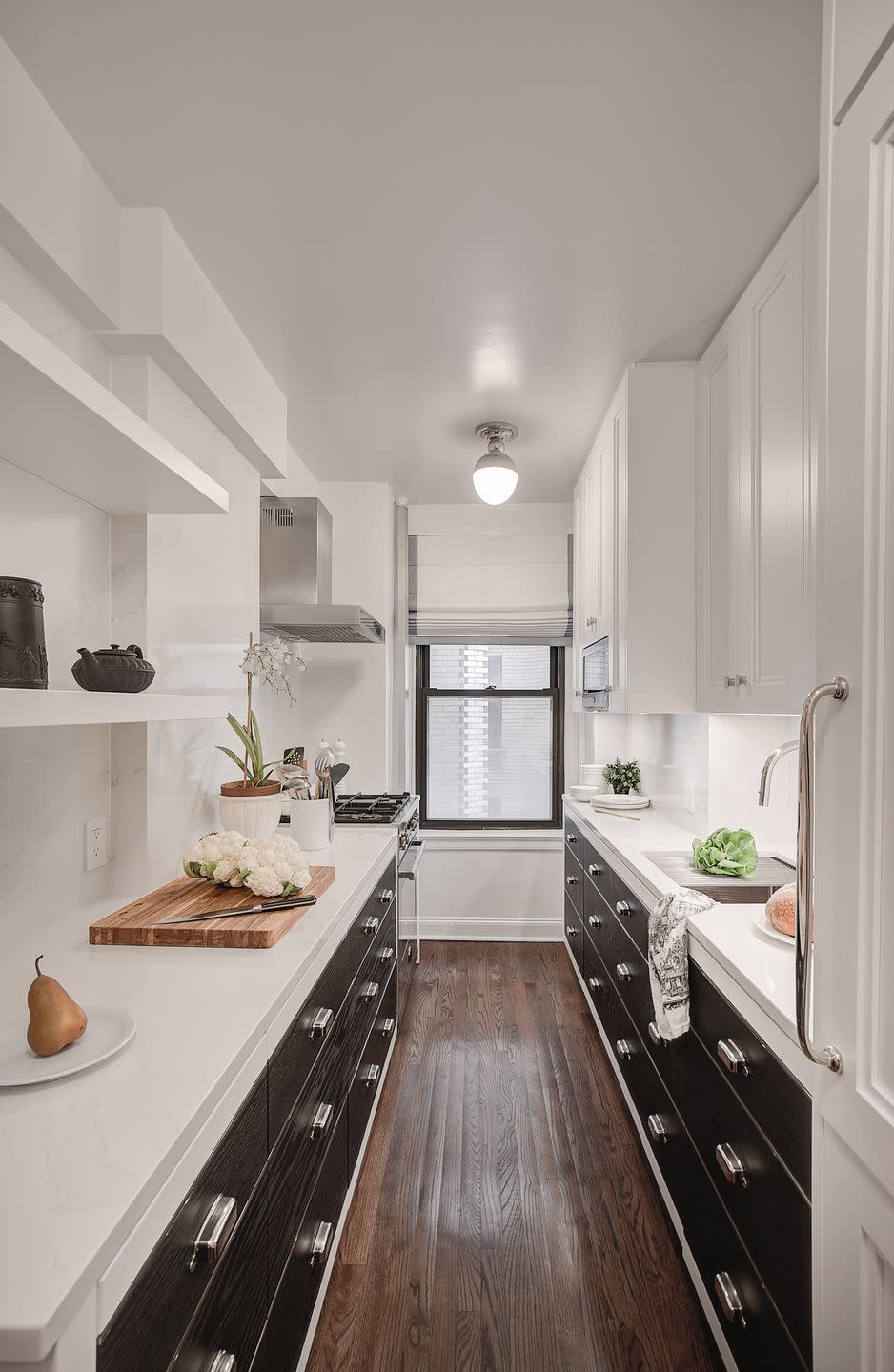 galley kitchen black cabinets