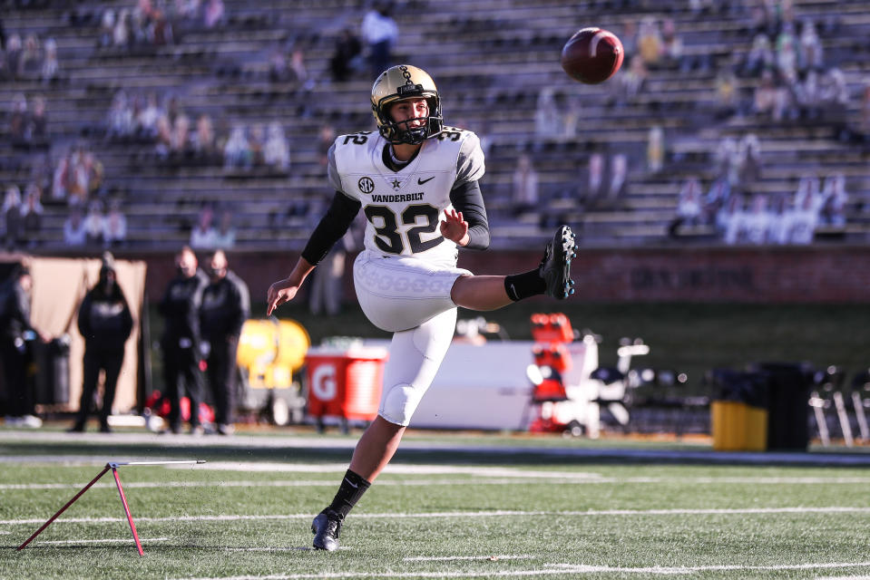 Vanderbilt kicker Sarah Fuller warms up prior to the game against Missouri on Nov. (Missouri Athletics/Collegiate Images/Getty Images)