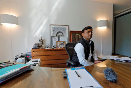 Akhilesh Yadav, Chief Minister of the northern state of Uttar Pradesh and Samajwadi Party (SP) President, speaks during an interview with Reuters in Lucknow, India, February 22, 2017. Picture taken February 22, 2017. REUTERS/Pawan Kumar