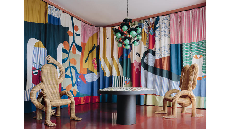 Patchwork curtains from Les Crafties punch up another Mahdavi design. - Credit: Simone Bossi