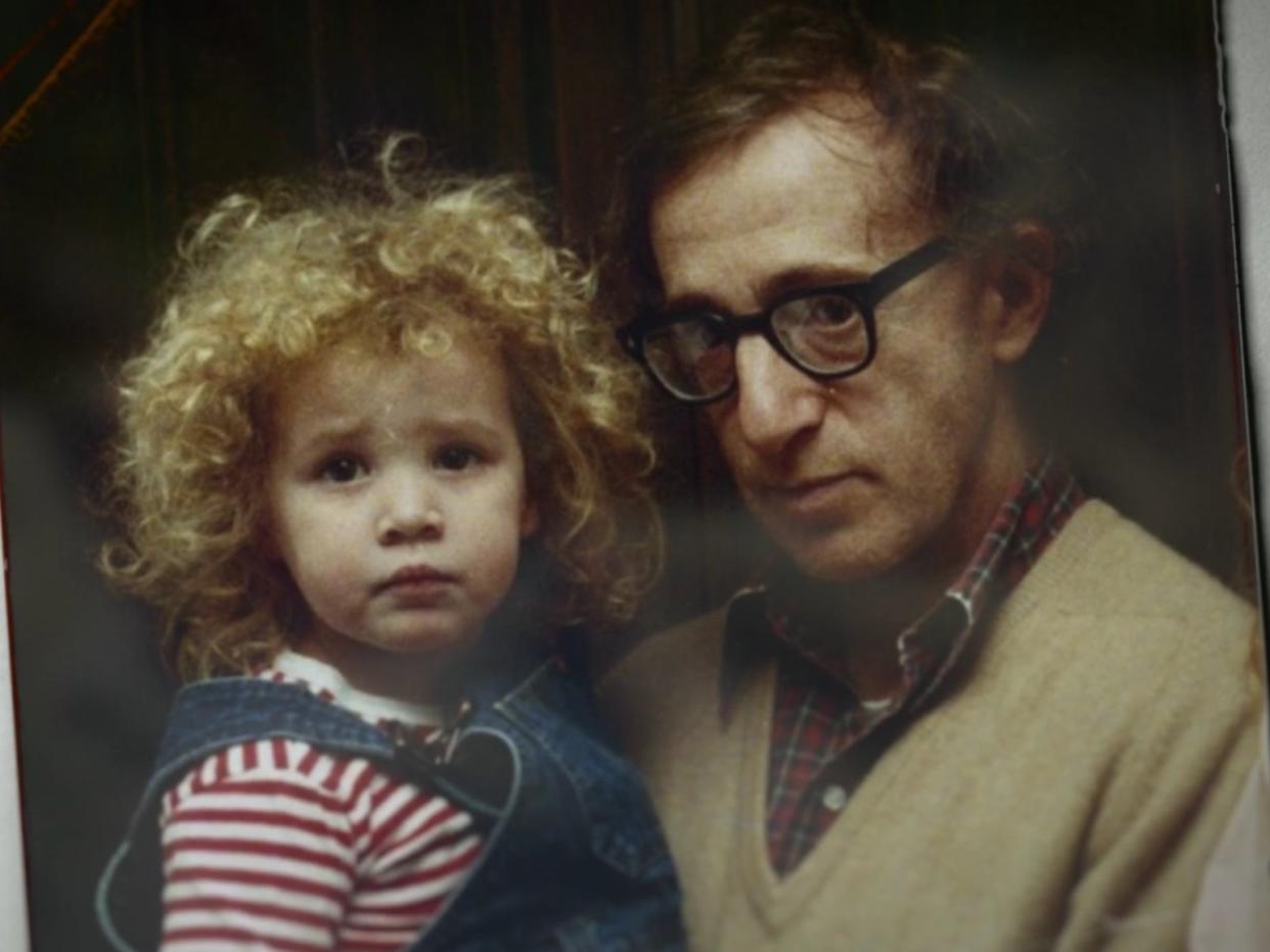 <p>An old photo of Woody Allen, with his adopted daughter Dylan Farrow who accused him of sexually harassing her when she was a child </p> (HBO/HBO Max)