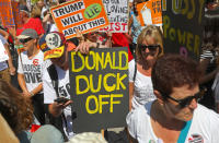 <p>Women, from a number of different protest groups, take part in an anti-Trump demonstration in central London, Britain, July 13, 2018. (Photo: Simon Dawson/Reuters) </p>