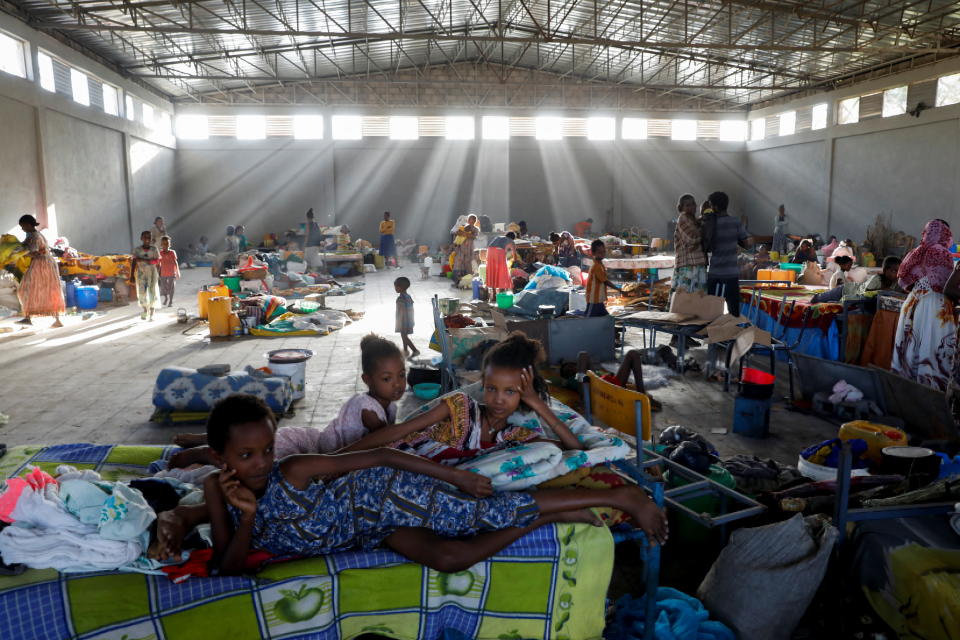 Displaced people are seen at the Shire campus of Aksum University, which was turned into a temporary shelter for people displaced by conflict, in the town of Shire, Tigray region, Ethiopia, March 14, 2021. REUTERS/Baz Ratner     SEARCH 