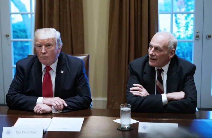 Former President Donald Trump and former White House Chief of Staff John Kelly sit side by side.