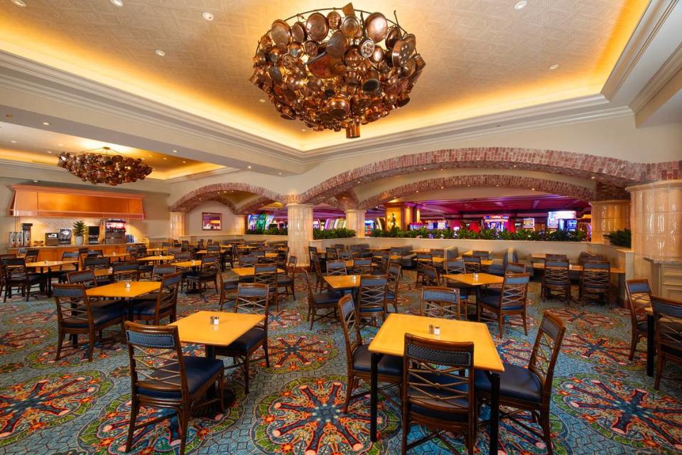 The dining room at The Buffet at Beau Rivage Resort and Casino in Biloxi was redesigned. Familiar touches like the copper and brick remain from the original in this makeover of the restaurant.