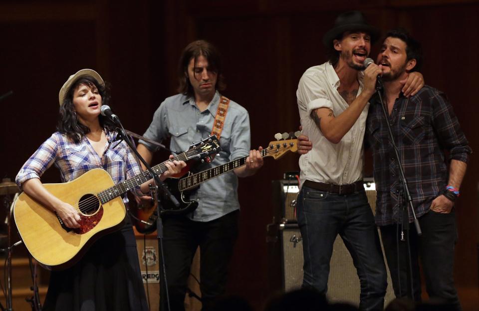 Norah Jones (left) performs with Cory Chisel (second from right) and members of the Candles during the Mile of Music festival Friday at Lawrence University Memorial Chapel in downtown Appleton. Jones, a nine-time Grammy winner, was an officially unannounced guest at the headliner show. The four-day festival runs through Sunday.