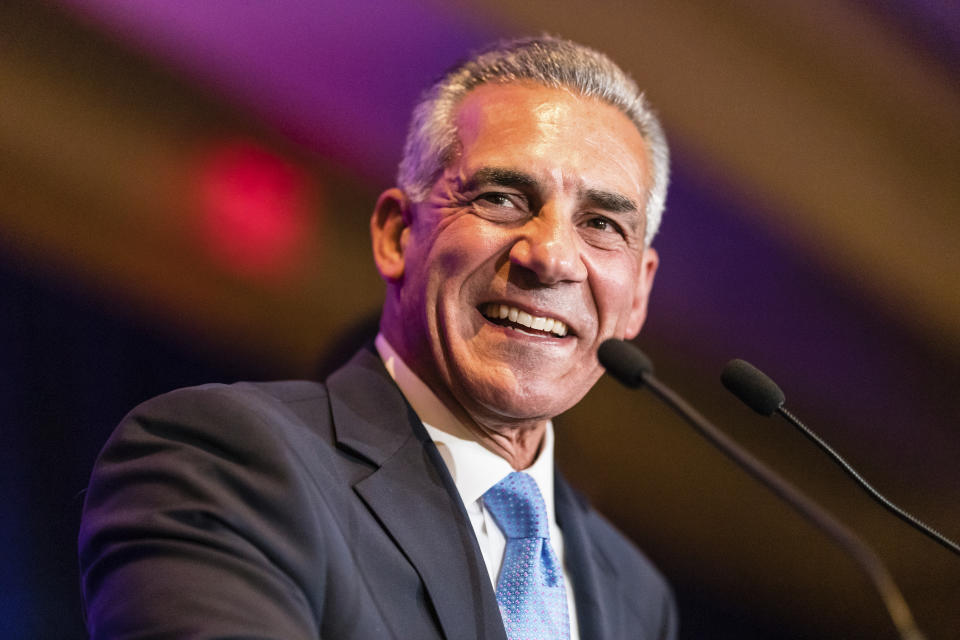 Jack Ciattarelli, Republican candidate for New Jersey governor, speaks at his election night party in Bridgewater, N.J., early Wednesday, Nov. 3, 2021. (AP Photo/Stefan Jeremiah)