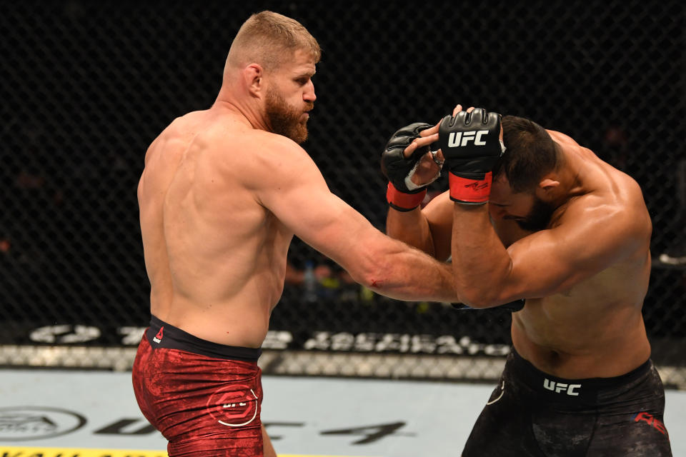 Jan Blachowicz (left) will make his first title defence when he next steps into the OctagonZuffa/LLC via Getty Images