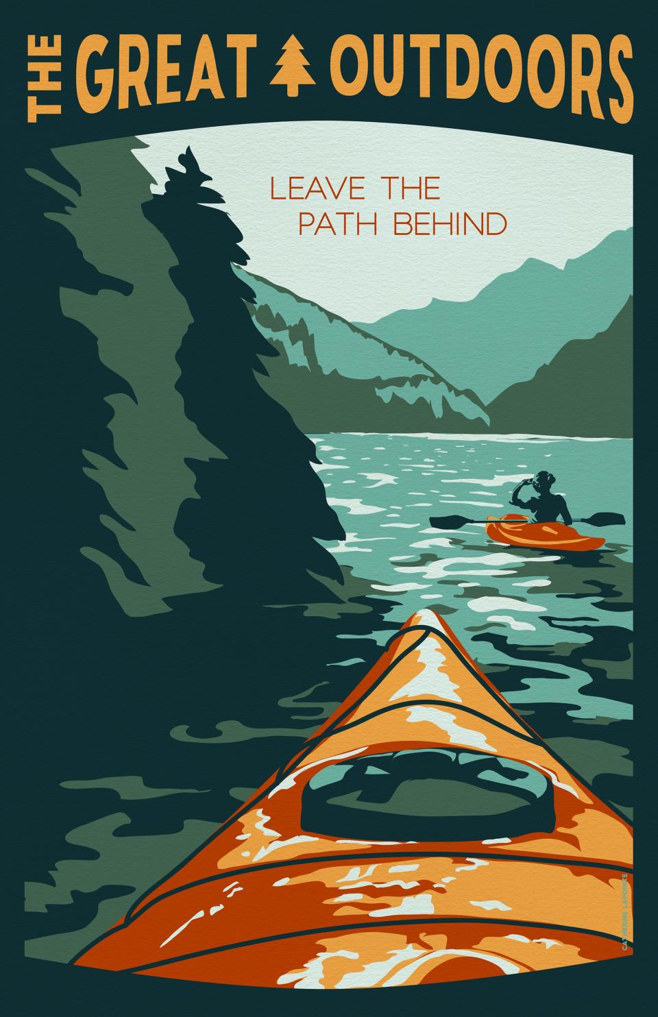 A kayak travel poster by Catherine LaPointe Vollmer.