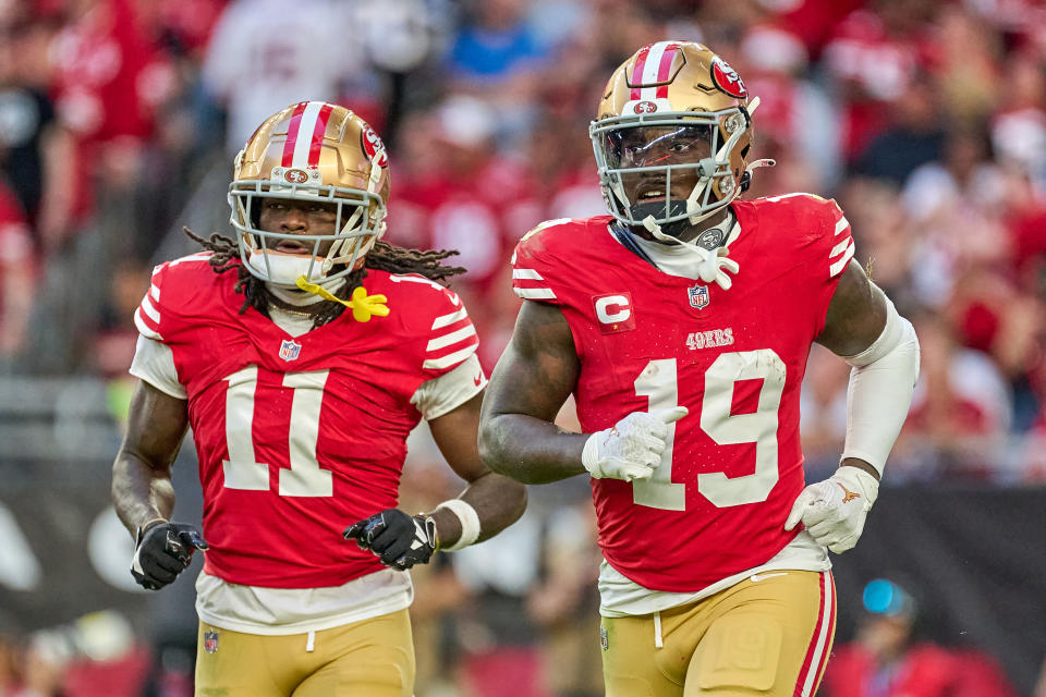 It appears the 49ers are preparing to part with one of its star receivers,Brandon Aiyuk (11) or Deebo Samuel in the near future, especially given who the team drafted. (Photo by Robin Alam/ISI Photos/Getty Images)