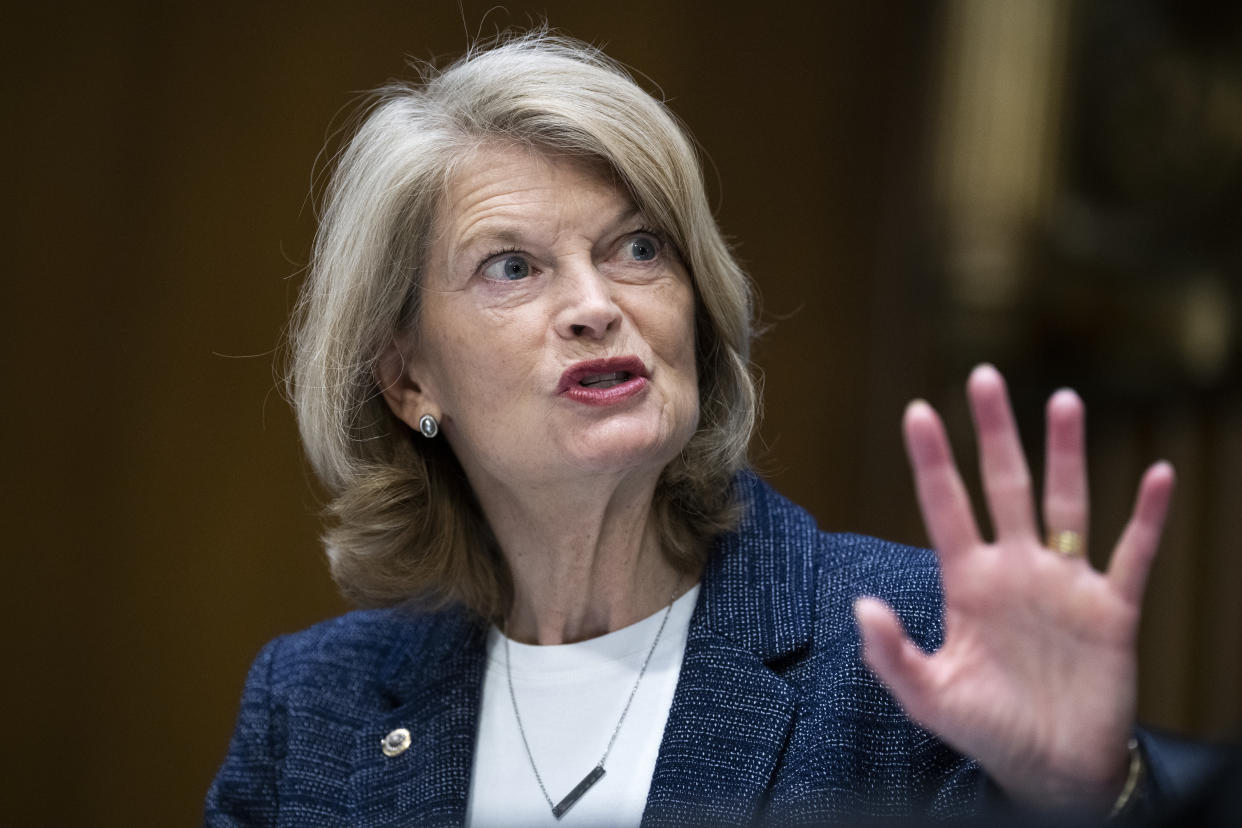 Sen. Lisa Murkowski, a Republican representing Alaska, speaks in a Senate committee meeting.