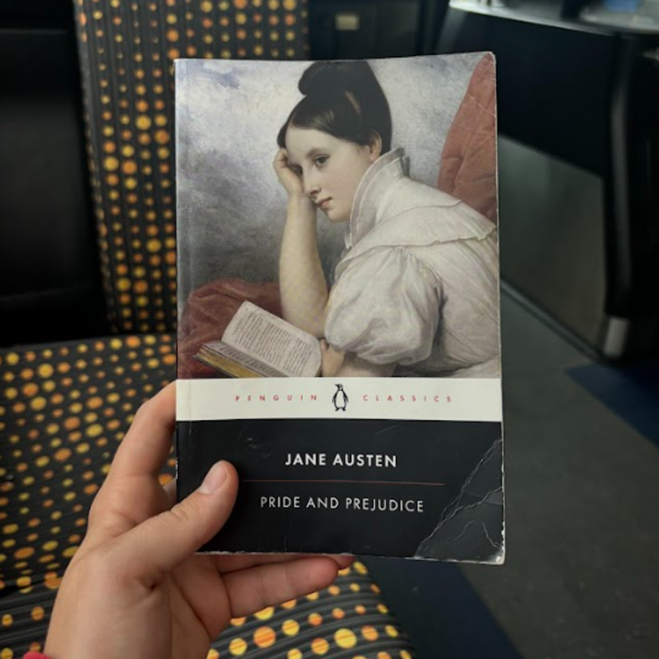 I’ve found myself car-less in a car city.  LA is a concrete network of highways, freeways and expressways so unfriendly to pedestrians that some neighborhoods don’t even have a sidewalk, so for now I’m making the commute to work on the bus while reading Pride and Prejudice (Monica Greig)