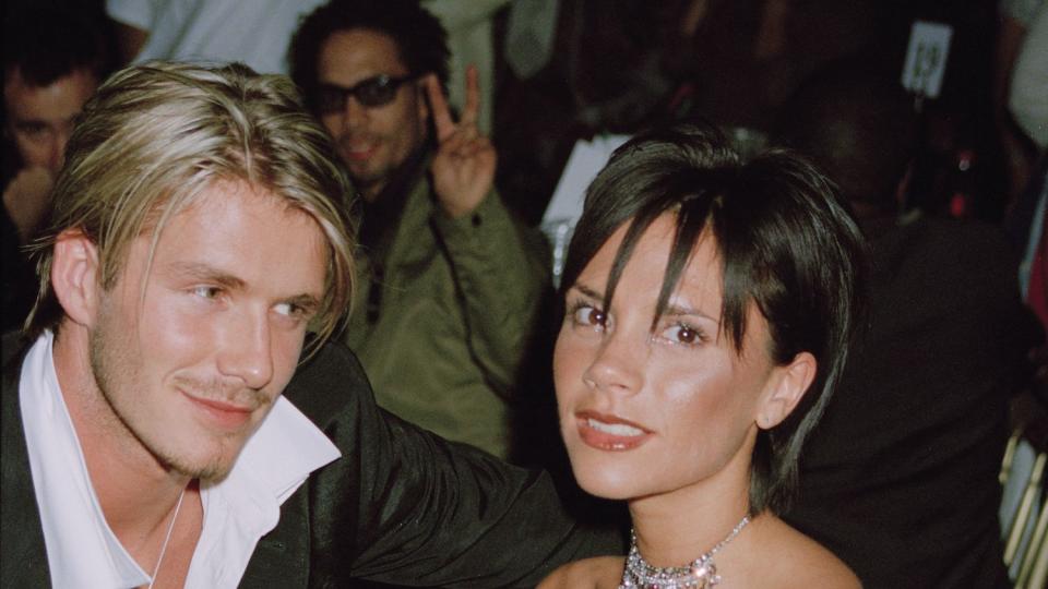 english footballer david beckham and his wife, singer victoria beckham nee adams of the spice girls, during the mobo awards at the royal albert hall in london, 6th october 1999 photo by dave benettgetty images