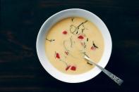 A no-cook soup that's as effortless as it is elegant embodies everything we look for in a summer dish. The sweet honey and sharp vinegar are natural extensions of summertime tomatoes' flavor. <a href="https://www.epicurious.com/recipes/food/views/chilled-golden-tomato-bisque-243171?mbid=synd_yahoo_rss" rel="nofollow noopener" target="_blank" data-ylk="slk:See recipe.;elm:context_link;itc:0;sec:content-canvas" class="link ">See recipe.</a>