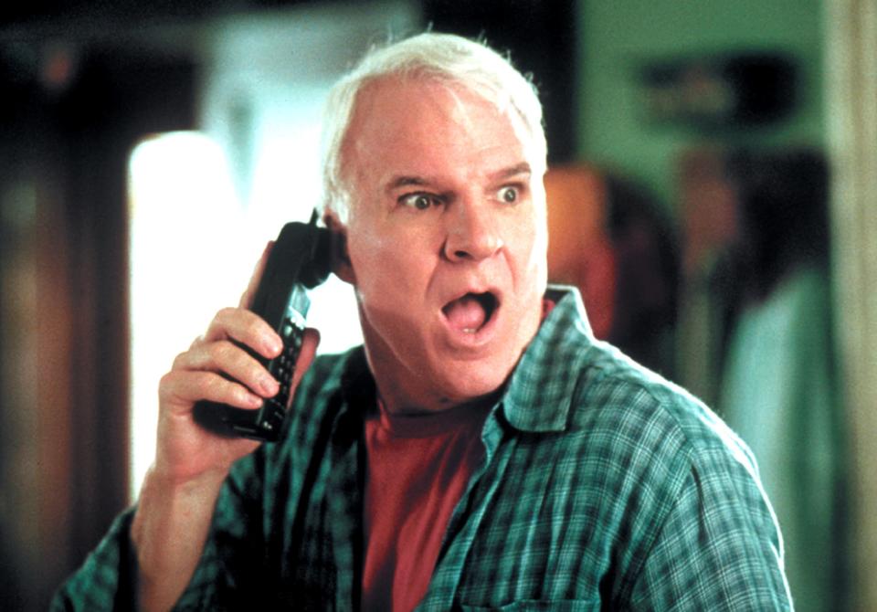 Steve Martin looking shocked on the phone in Cheaper by the Dozen